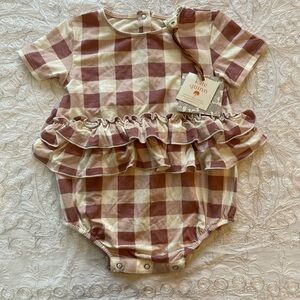 NWT Kate Quinn Pink and Cream Plaid Short Sleeve Bubble Double Ruffle Romper